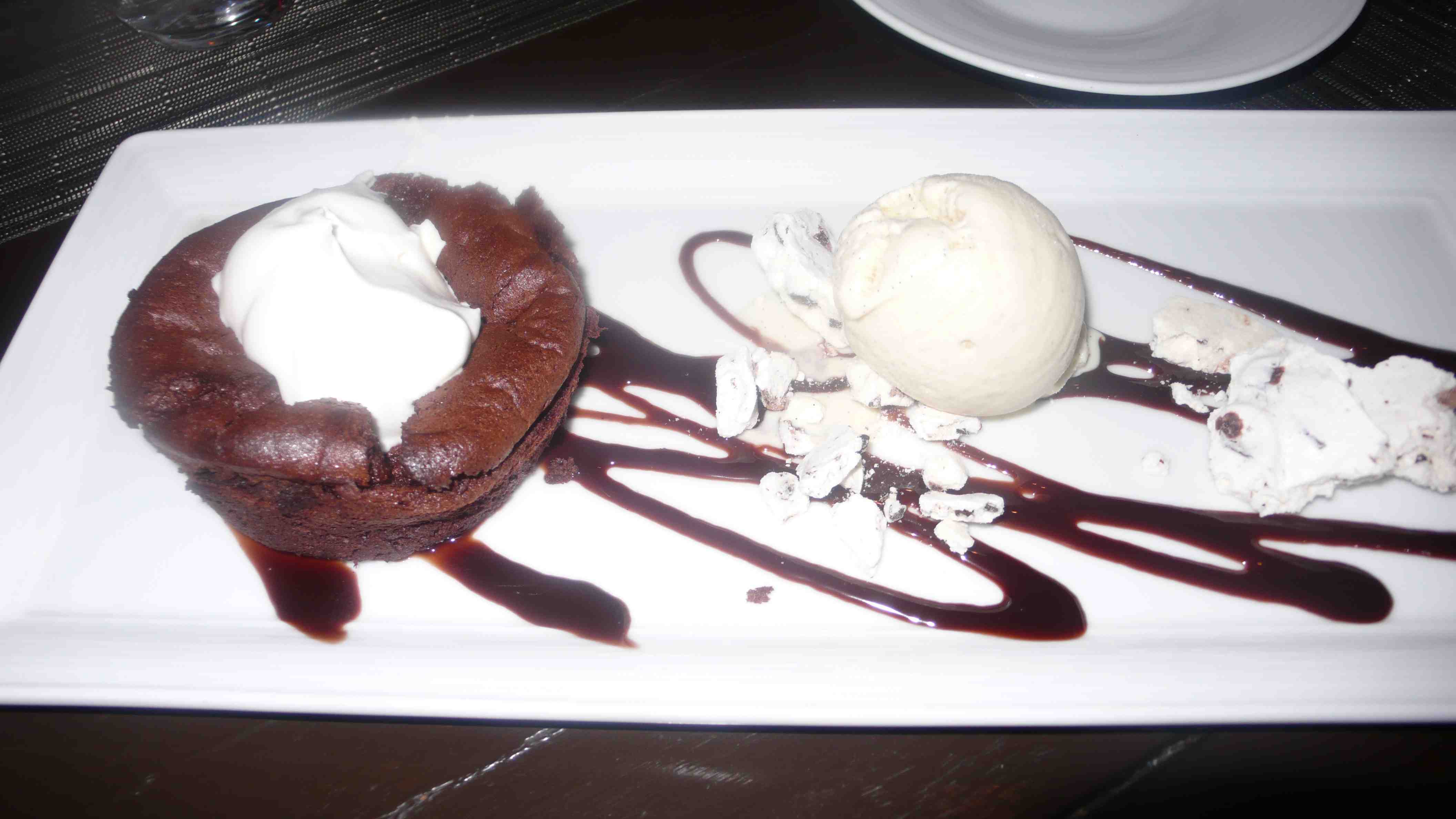 chocolate molten cake and ice cream