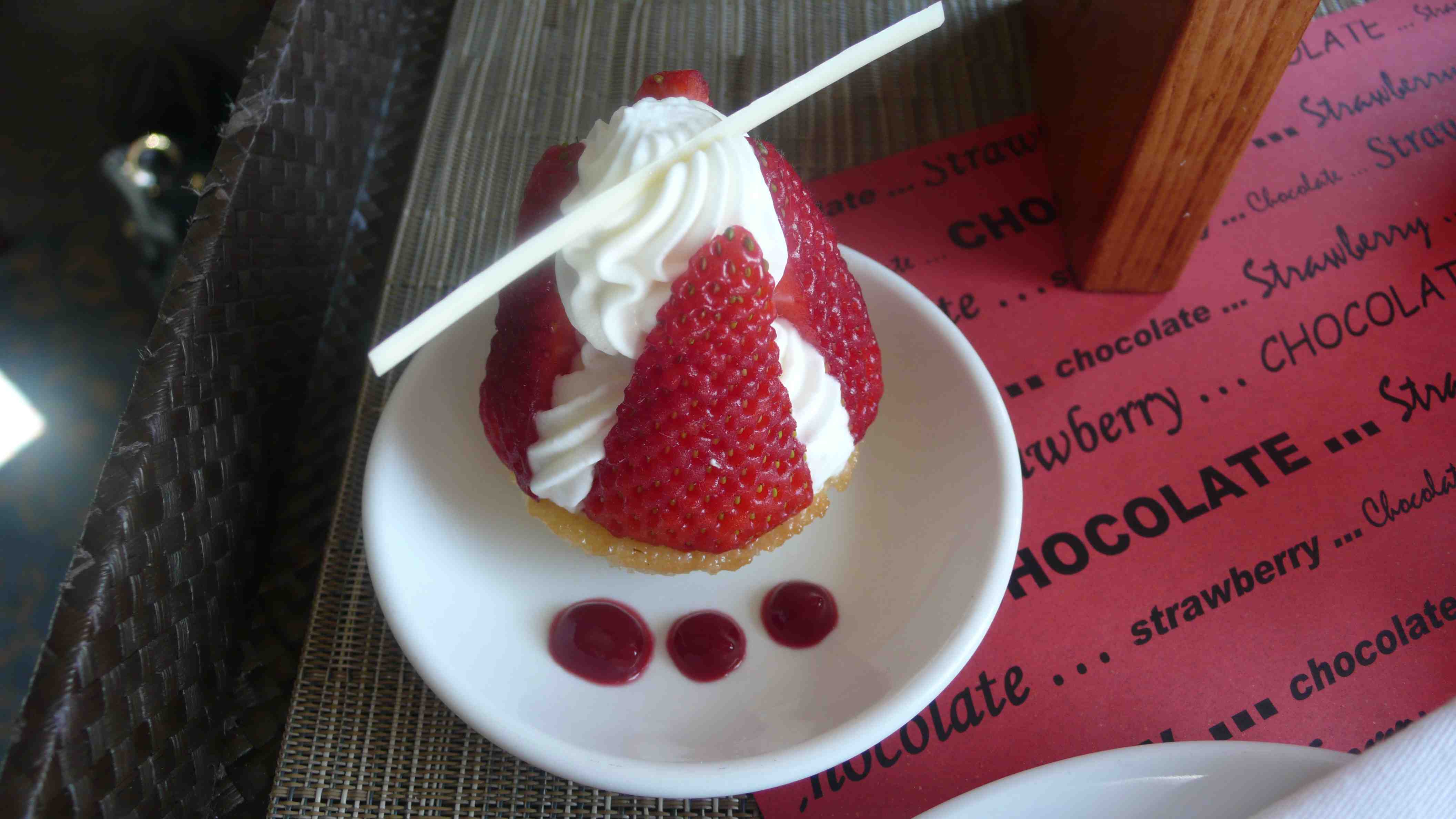 Strawberry from tower, with cream