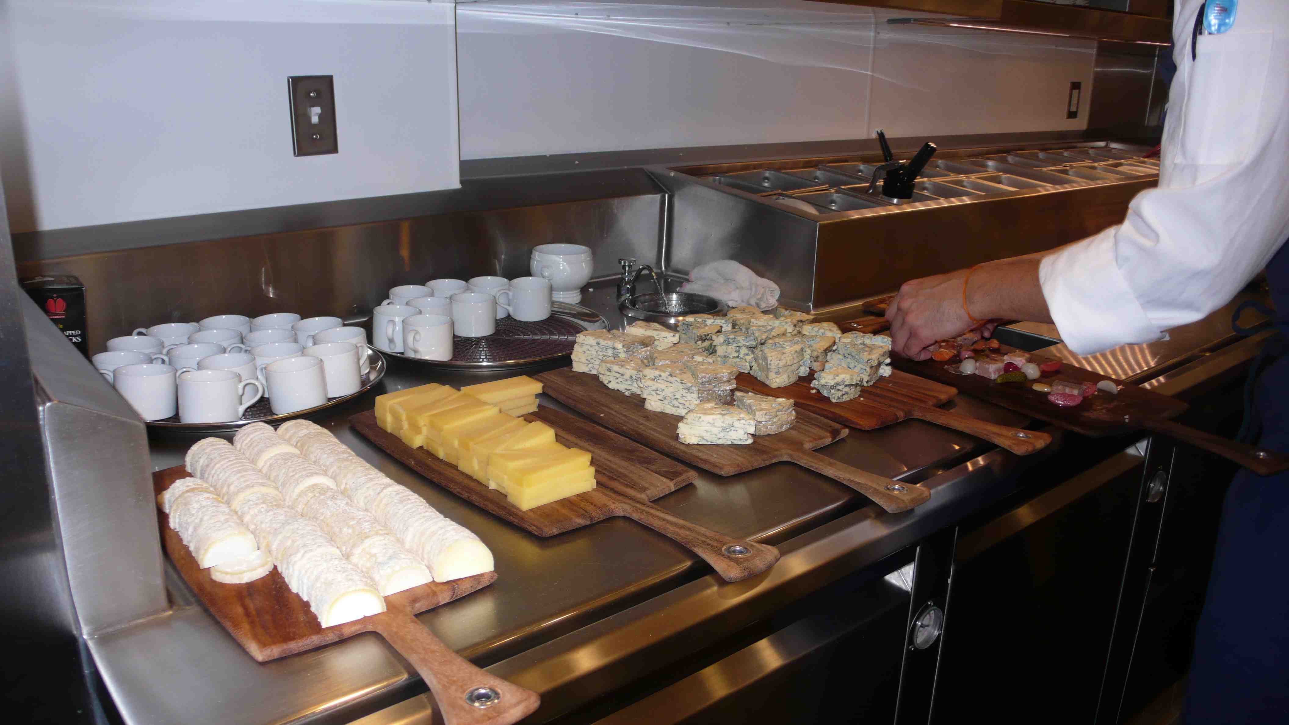 Plating cheeses in the kitchen