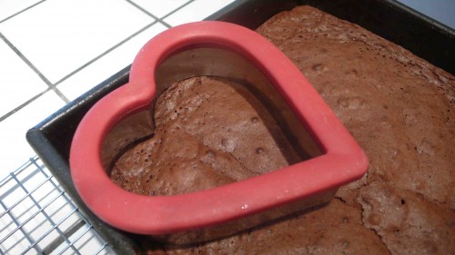 cutting out heart brownies