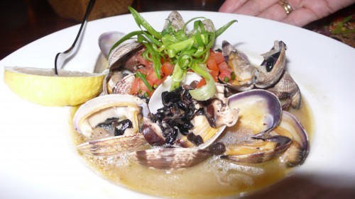 clams with black bean truffle butter broth