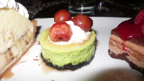 Pistachio tart with roasted cherries