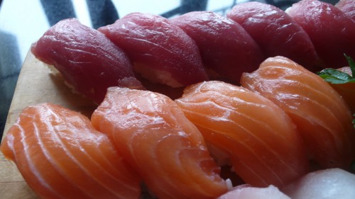salmon tuna sushi