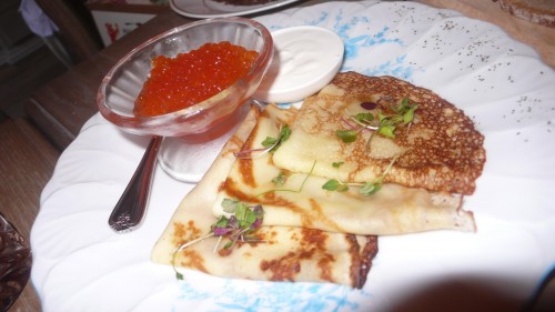 blini with red caviar